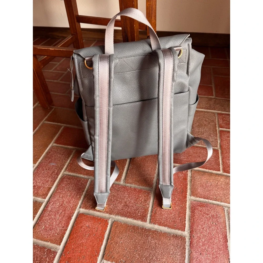 Freshly Picked Classic Diaper Bag Backpack Grey Vegan Leather Gold Hardware